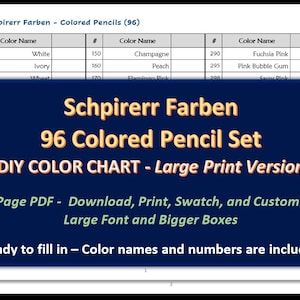 Schpirerr Farben - Juego de lápices de colores con impresión grande de 96 - Carta de colores DIY / Hoja de muestras - Descarga digital