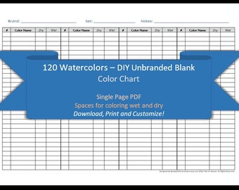 120 水彩画 - 1 ページ - DIY 空白カラーチャート / スウォッチシート - デジタルダウンロード