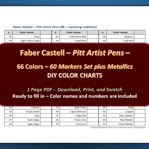Faber Castell - Canetas Pitt Artist - Tabela de cores DIY / Folha de amostra - Download digital