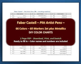 Canetas artísticas Pitt da Faber Castell - Tabela de cores / Folha de amostras faça você mesmo - Download digital