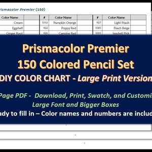 Prismacolor Premier - LARGE PRINT 150 kleurpotlodenset - DIY-kleurenkaart / staalblad - digitale download