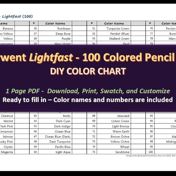 Derwent Pencil Color Chart Etsy