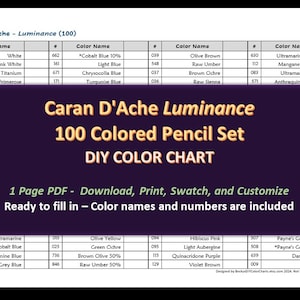 Caran D'ache LUMINANCE - 100 kleurpotlodenset - DIY-kleurenkaart / staalblad - digitale download