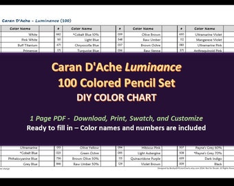 Caran D&#39;ache LUMINANCE - Juego de 100 lápices de colores - Carta de colores DIY / Hoja de muestras - Descarga digital