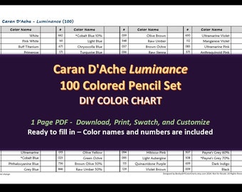 Caran D'ache LUMINANCE - 100 crayons de couleur - nuancier DIY / feuille d'échantillons - téléchargement numérique