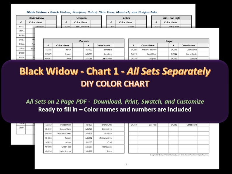 Black Widow Chart 1 ALL Colored Pencil Sets Separately Etsy Canada
