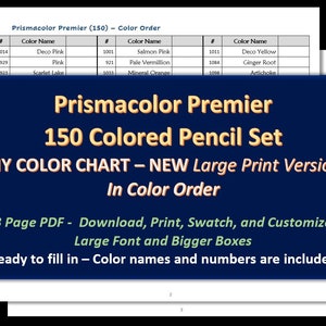 Prismacolor Premier - V2 Color Order LARGE PRINT 150 Colored Pencil Set - DIY Color Chart / Swatch Sheet - Digital Download