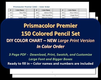 Prismacolor Premier - V2 Color Order LARGE PRINT 150 Set di matite colorate - Tabella colori fai da te / Foglio campione - Download digitale
