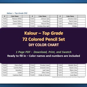 Kalour - 72 kleurpotlodenset van topkwaliteit - pdf-doe-het-zelfkleurenkaart / staalkaart
