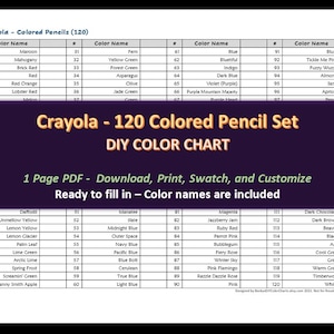Crayola LARGE PRINT 150 Colored Pencil Set DIY Color Chart / Swatch Sheet  Digital Download 