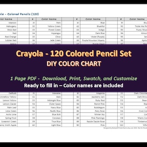 Crayola  - 120 Colored Pencil Set - DIY Color Chart / Swatch Sheet - Digital Download