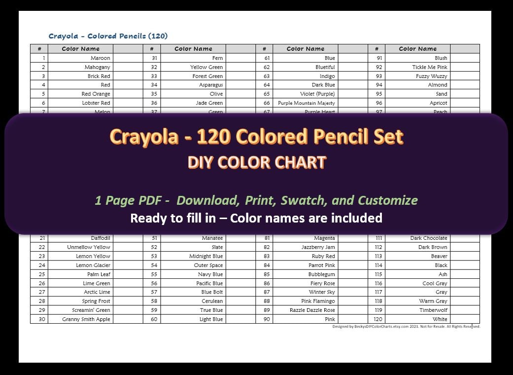Crayola 50-ct. Assorted Printable Fillable Swatch Chart, Colored Pencils  Swatch Chart, Large Print Swatch Chart, Adult Coloring 