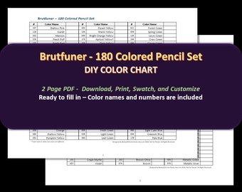 Brutfuner - 180 Colored Pencil Set-Colored Barrels - DIY Color Chart / Swatch Sheet - Digital Download