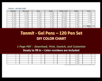 Tanmit Gel Pens 120 Pen Set DIY Color Chart / Swatch Sheet Digital