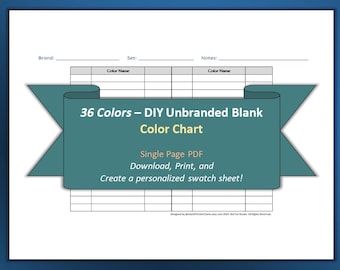 36 Colors - 1 Page - DIY Blank Color Chart / Swatch Sheet