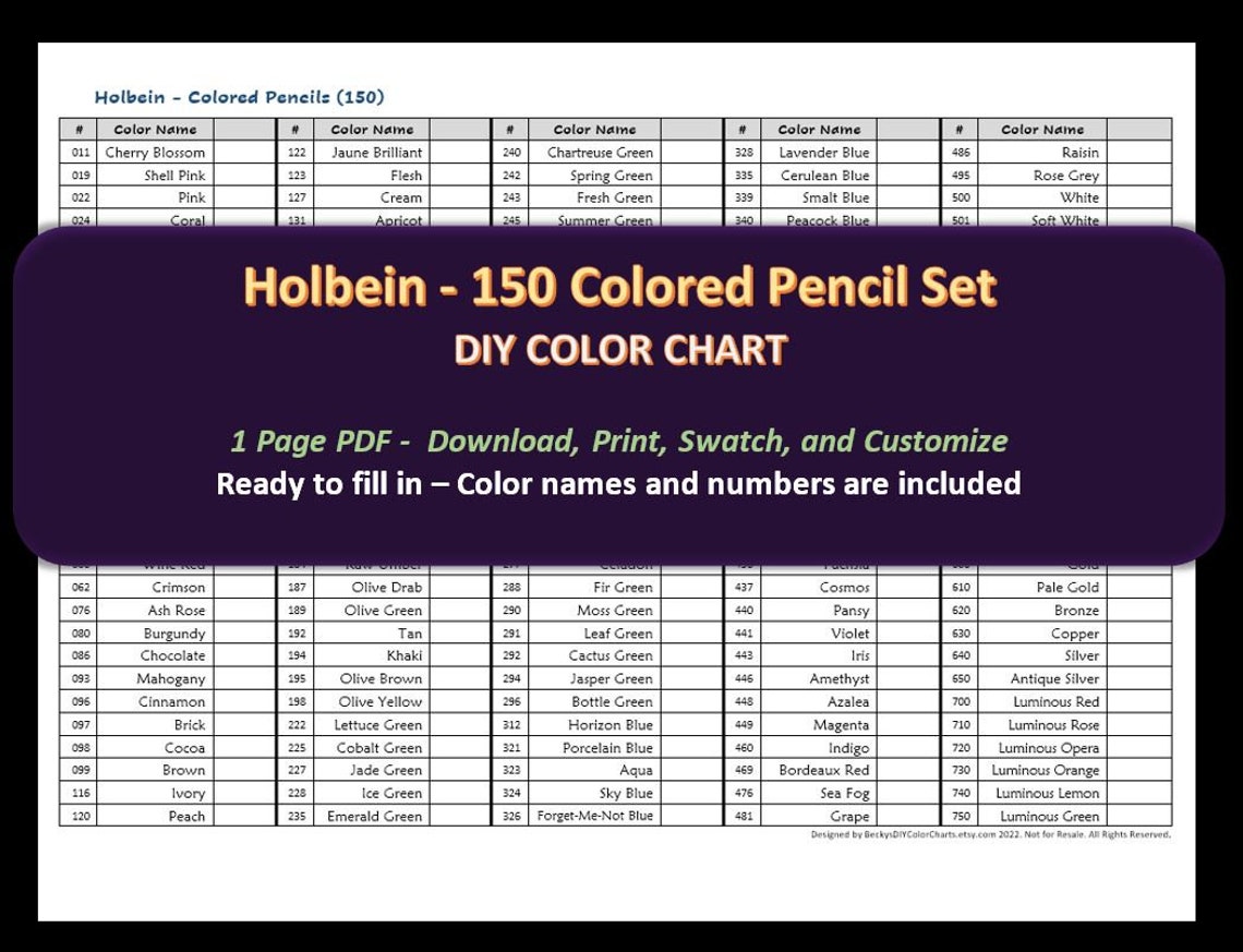 Holbein 150 Colored Pencil Set DIY Color Chart / Swatch Etsy