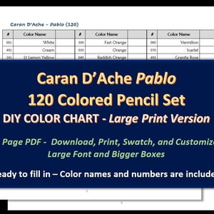 Caran D'ache Pablo - GROTE PRINT 120 Kleurpotlood Set - DIY Kleurenkaart / Swatch Sheet - Digitale download