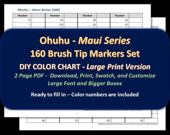 Ohuhu - LARGE PRINT Maui Series 160 Marker Set - DIY Color Chart / Swatch Sheet - Digital Download
