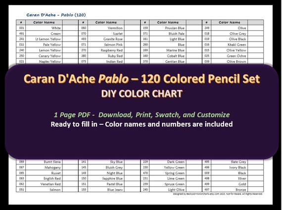 Arrtx 126 Colored Pencils Swatch Template DIY Single Page Color