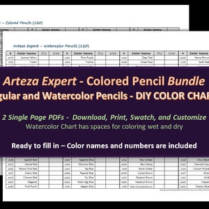 Arteza Expert - Bleistift Bundle - Buntstifte und Aquarell - je 1 Seite - DIY Farbkarte / Musterblatt - Digitaler Download