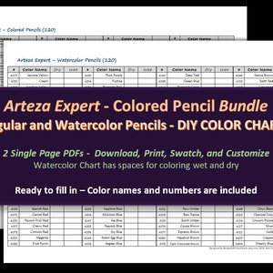 Arteza 120 Expert Colored Pencils DIY Color Swatch Book Style 1 