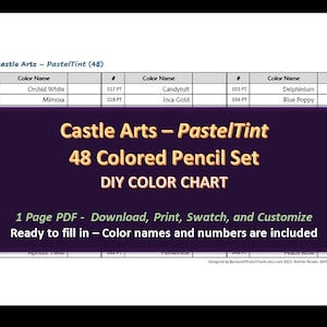 Castle Arts - PastelTint 48 kleurpotloodsets - DIY-kleurenkaart / staalblad - digitale download