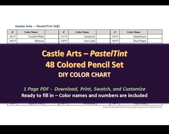 Castle Arts - PastelTint 48 Colored Pencil Sets - DIY Color Chart / Swatch Sheet - Digital Download