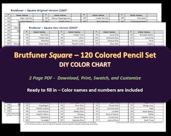 Brutfuner "Square" Pencils - 120 Colored Pencil Set - DIY Color Chart / Swatch Sheet - Digital Download
