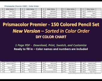 Prismacolor Premier - V2 Color Order 150 Juego de lápices de colores - Carta de colores DIY / Hoja de muestras - Descarga digital