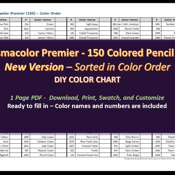 Prismacolor Premier - V2 Color Order 150 Colored Pencil Set - DIY Color Chart / Swatch Sheet - Digital Download