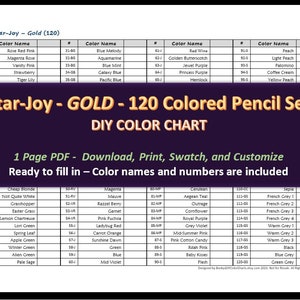 Star-Joy GOLD - 120色鉛筆セット - DIYカラーチャート/スウォッチシート - デジタルダウンロード