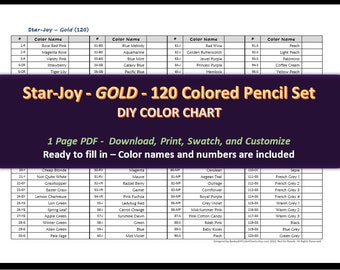 Star-Joy GOLD - 120 Colored Pencil Set - DIY Color Chart / Swatch Sheet - Digital Download