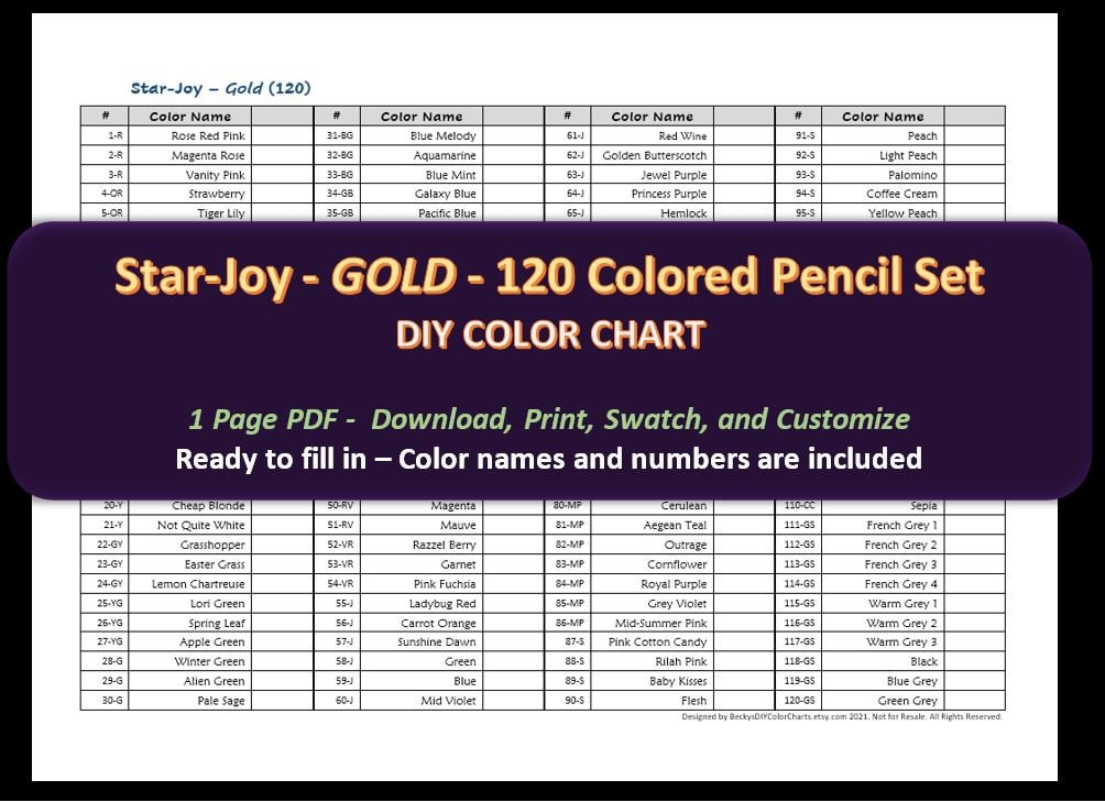Faber Castell Polychromos 120 Colored Pencil Set DIY Color Chart / Swatch  Sheet Digital Download 