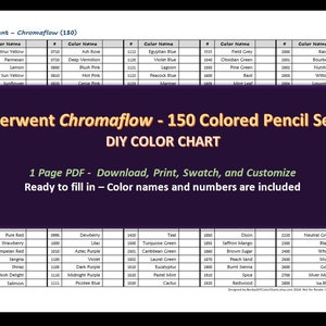 Derwent Chromaflow - 150 Colored Pencil Set - DIY Color Chart / Swatch Sheet - Digital Download