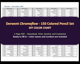 Derwent Chromaflow - 150 Colored Pencil Set - DIY Color Chart / Swatch Sheet - Digital Download