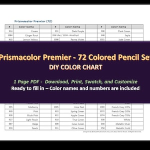 Prismacolor Premier - 72 kleurpotlodenset - DIY-kleurenkaart / stalenvel - digitale download