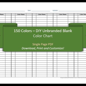150 Farben - 1 Seite - DIY Blanko Farbkarte / Swatch Sheet - Digitaler Download