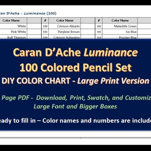 Caran D'ache Luminance - GROTE PRINT 100 Kleurpotlodenset - DIY Kleurenkaart / Swatch Sheet - Digitale download