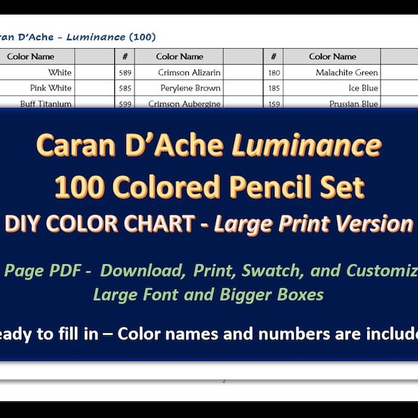 Caran D Ache 100 Luminance Swatch Chart Color Charts Etsy