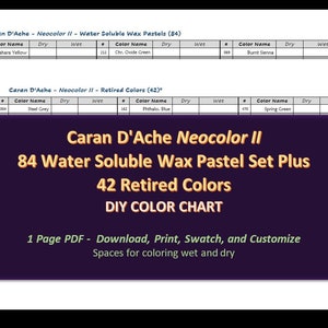 Caran D'Ache Neocolor II- 84 Wax Pastel Crayon Set - Carta de colores DIY / Hoja de muestras - Descarga digital