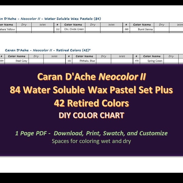 Caran D'Ache Neocolor II- 84 Wax Pastel Crayon Set - DIY Farbkarte / Musterblatt - Digitaler Download