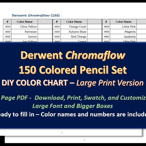 Derwent Chromaflow - GROTE PRINT 150 Kleurpotlodenset - DIY Kleurenkaart / Swatch Sheet - Digitale download