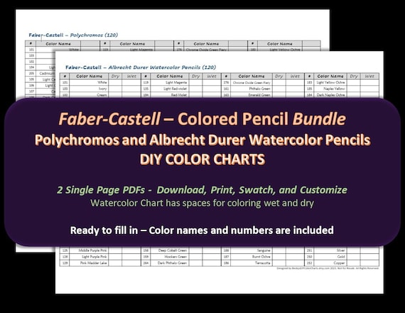 Faber-Castell - Pencil Bundle - Both Polychromos and A. Durer Watercolor - 1 Page each - DIY Color Chart / Swatch Sheet - Digital Download