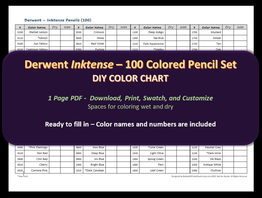 Basics 72 Colored Pencil Set DIY Color Chart / Swatch Sheet