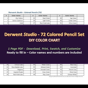 Derwent Studio - Conjunto de lápis de cor 72 - Cartela de cores DIY / Folha de amostras - Download digital