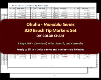 Ohuhu - Honolulu Series (Brush Tip) 320 Marker Set - DIY Color Chart / Swatch Sheet - Digital Download