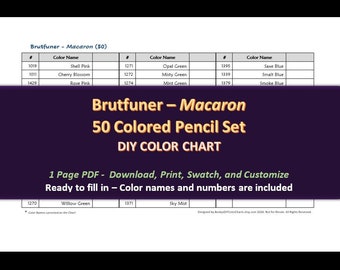 Brutfuner Macaron - 50 Colored Pencil Set - DIY Color Chart / Swatch Sheet - Digital Download