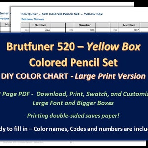 Brutfuner - GROTE PRINT in gele dozen - 520 kleurpotloodset - DIY kleurenkaart / staalblad - digitale download