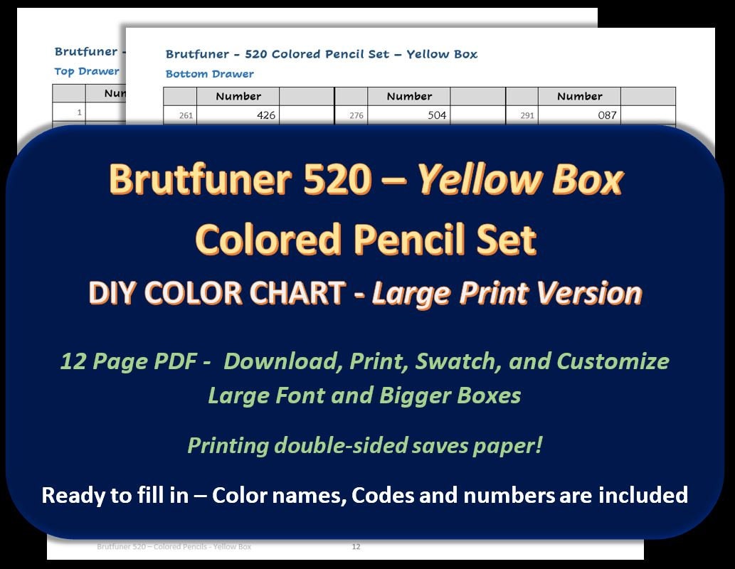 Brutfuner Original in FLOWERY BOXES 520 Colored Pencil Set DIY Blank Color  Chart /swatch Sheet Digital Download 