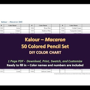 Kalour Macaron - 50 Colored Pencil Set - DIY Color Chart / Swatch Sheet - Digital Download